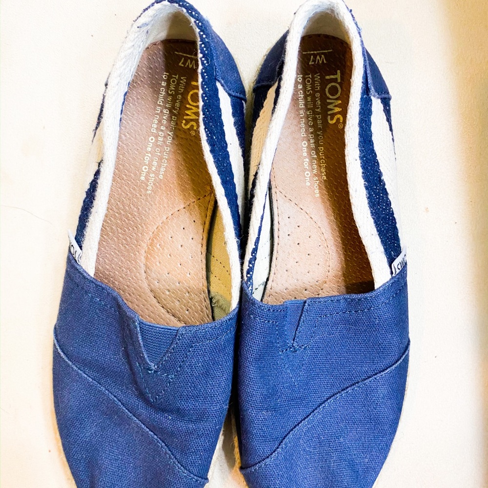 Toms Navy Stripe University Alpargata Flat